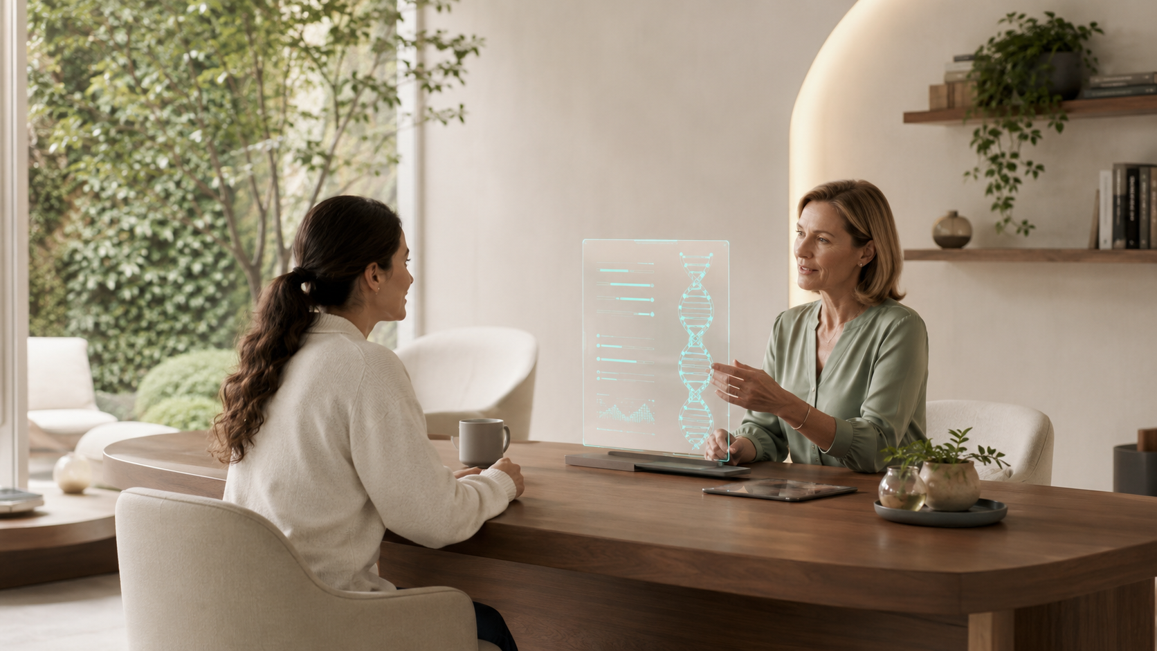 A genetic counsellor reviewing DNA test results with a client.